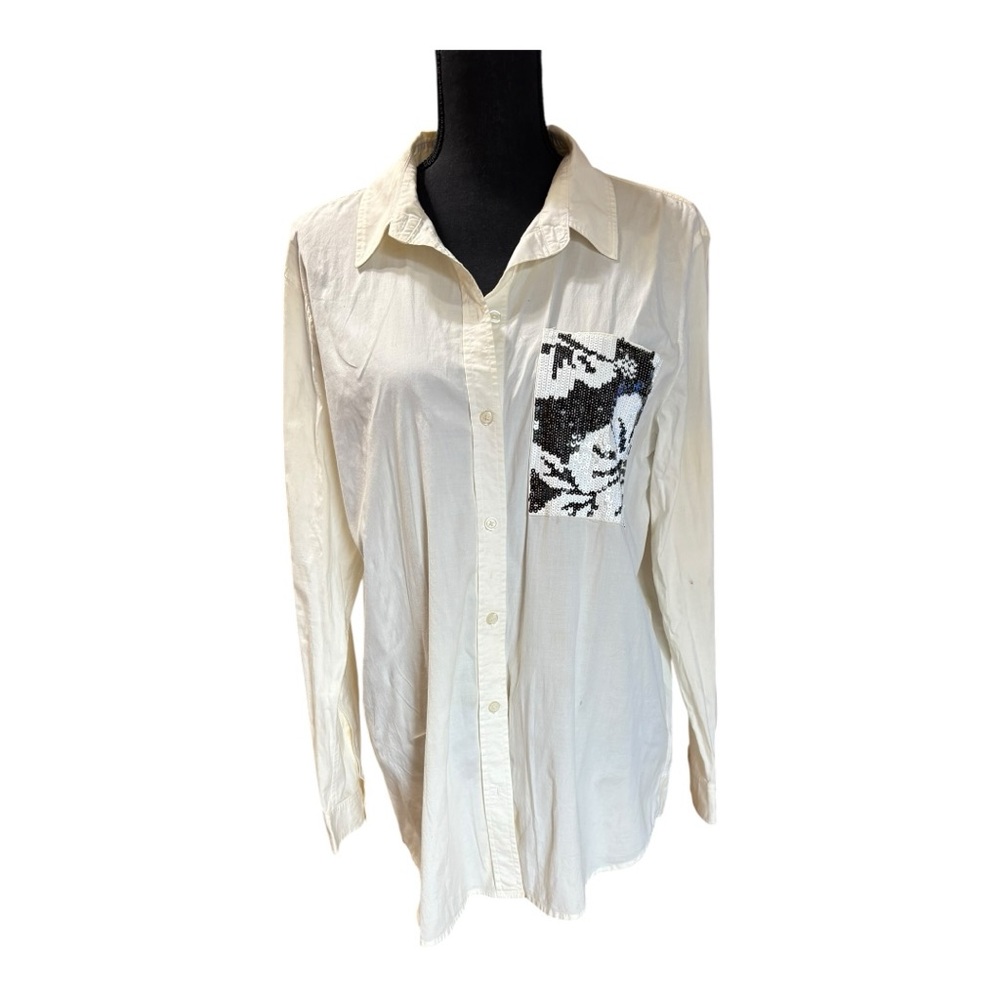 Michael Kors Women's Sequin Button Down Long Sleeve Top. - Picture 2 of 7
